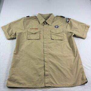 Boy Scouts Of America Shirt Mens Large Beige Uniform Patch Adult BSA